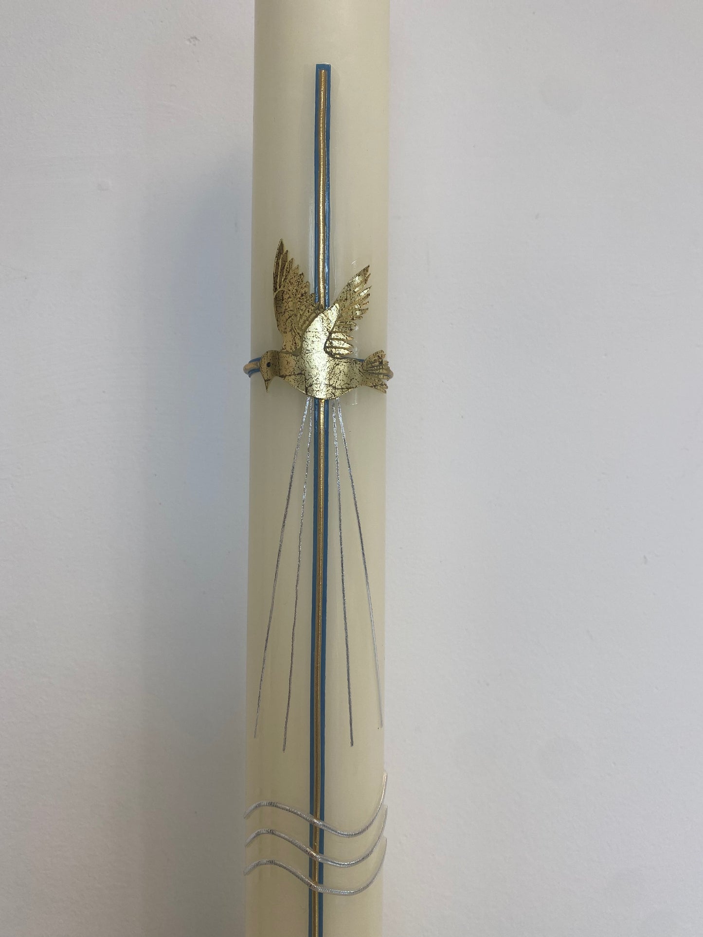 Taufkerze "Taube mit blauem Kreuz"