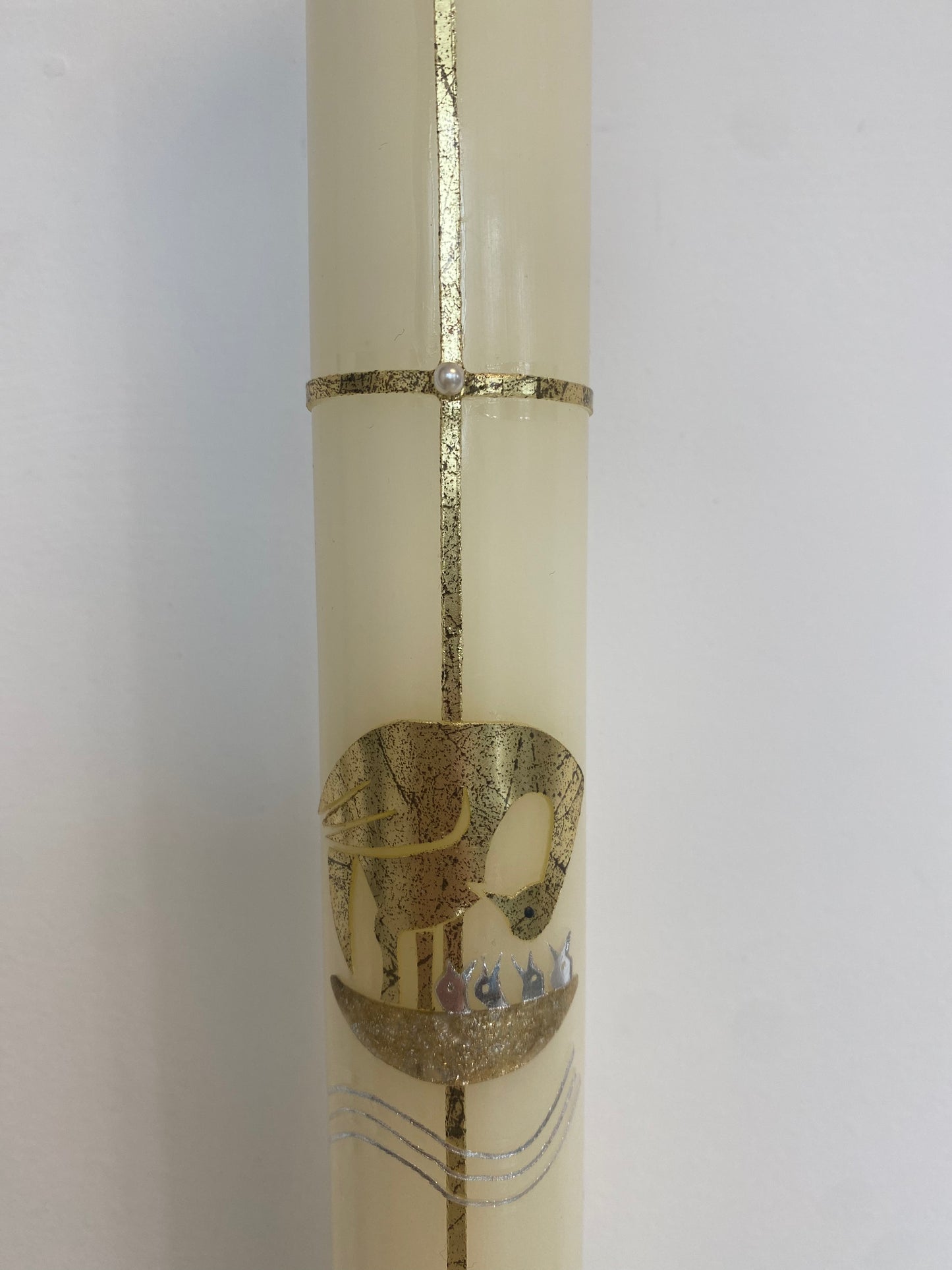Taufkerze "Pelikan" gold-schwarz-marmoriert