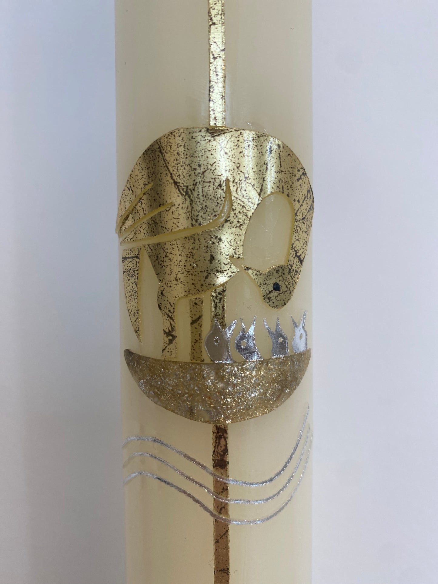 Taufkerze "Pelikan" gold-schwarz-marmoriert
