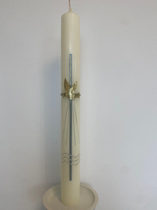 Taufkerze "Taube mit blauem Kreuz"